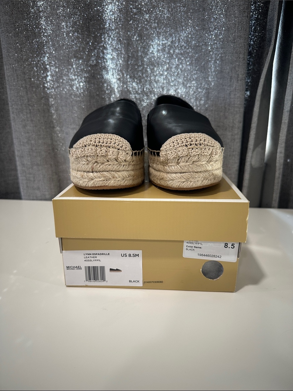 Michael Kors Black Leather Platform Lynn  Espadrille leather Size 8.5 new in box